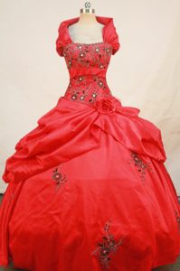 Wonderful Red Wrap Neckline Quinceanera Dresses with Embroidery