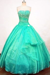 Best Appliques and Beading Strapless Quinceanera Dresses in Green