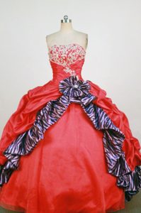 Zebra and Taffeta Strapless Red Beading and Appliques Quinces Dresses