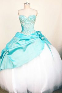 Hand Made Made Flower and Beading Sweetheart Light Blue and White Dresses 15
