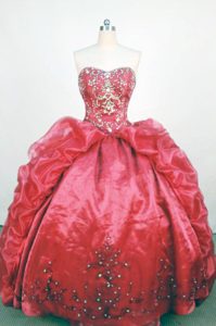 Beading Strapless Red Appliques and Pick-ups Dresses For a Quinceanera