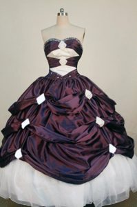 Best Beading Sweetheart Dark Purple and White Sweet Sixteen Dresses