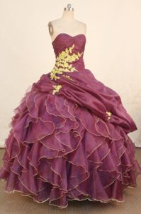 Dark Purple Ruche Sweetheart Ruffles and Appliques Quinceanera Dress