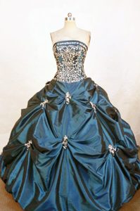 Beading and Appliques Taffeta Pick-ups Quinceaneras Dress in Navy Blue