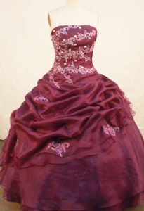 Burgundy New Style Quinceanera Dress with Pick-ups and Beading