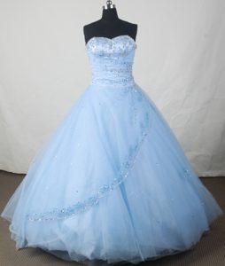 Best Beading Dropped Sweetheart Baby Blue Organza Quincenera Dresses