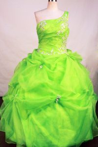 One Shoulder Appliques and Beading Dresses Of 15 in Spring Green