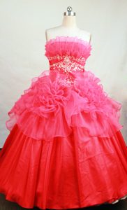 Hand Made Flowers Hot Pink Quinceanera Dresses with Appliques and Beading