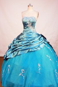 Blue Beading Popular Strapless Dresses Quinceanera with Appliques