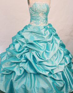 Ruche and Beading Strapless Quinceanera Gowns in Blue with Pick-ups