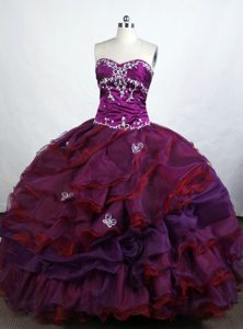 Beading Sweetheart Organza Purple Ruffled Layers Quinceanera Dresses