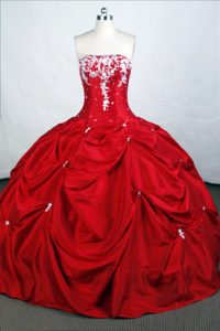 Appliques and Pick-ups Strapless Beading Taffeta Quinceanera Dresses in Red