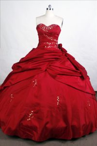 Wine Red Beading Sweetheart Floor-length Quinceanera Dresses with Bow