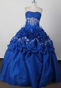 Best Ruche and Beading Strapless Blue Pick-ups Quinceanera Dress