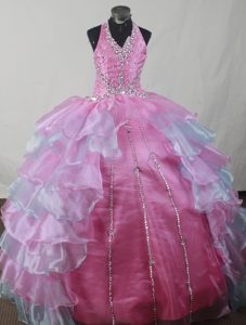 Multi-color Beading Halter Floor-length Layers Dresses For a Quinceanera