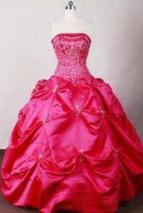 Pink Strapless Floor-length Beading and Pick-ups Sweet 15 Dresses