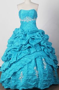 Best Ruching Strapless Pick-ups Blue Quinceanera Dress with Beading