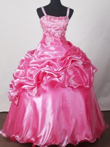 Beading Straps Pick-ups Floor-length Sweet Sixteen Dresses in Pink