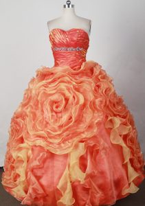 Ruffles Strapless Ruching Quinceanera Dress in Orange Red in Bayamo