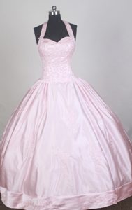 Halter Top Baby Pink 2013 Quinceanera Dress with Heavy Embroidery