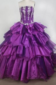 Pieces Ruffles Strapless Dresses of 15 in Purple and Boning Details