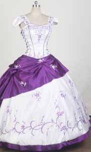 White and Purple Cap Sleeves and Square Neckline Sweet 15 Dresses