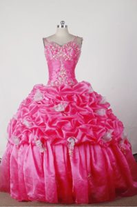 Spaghetti Straps and Hand Flowers Quincenera Dresses in Hot Pink