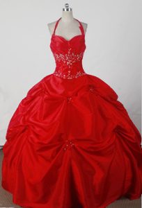 Halter Sweet Sixteen Quinceanera Dresses in Red Embellished Ruffles