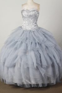 Silver Dresses for A Quince Embellished Pieces Ruffles and Boning