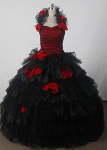 Tucks and Flower Halter and Tulle Sweet 15 Dresses in Black and Red