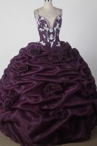 Purple Straps Bubble Ruffles 2013 Quinceaneras Dress with Appliques