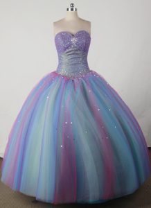 Colorful Ruched Quinceanera Gown Dress like Rainbow with Beading