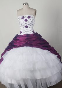 Heavy Stars Ball Gown Sweet Sixteen Dresses in White and Purple
