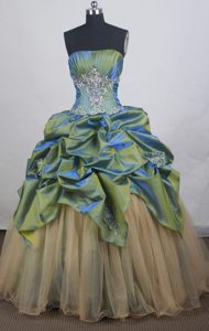 Green Appliques Sweet Sixteen Dresses Made in Taffeta and Organza
