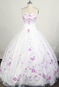 Purple Floral Appliques Dresses for A Quince in White with Corset