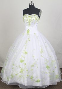 Spring Green Appliques Ball Gown Sweet Sixteen Dresses in White