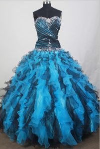 Black and Aqua Blue Quinceanera Dresses with Beading and Ruffles