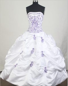 Purple Embroidery and Ruffles Quinceanera Gown Dresses in White