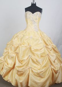 Yellow Sweetheart Quinceanera Dress with Appliques and Pick-ups