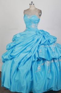 Aqua Blue Quinceanera Dress with Beading Appliques and Flowers