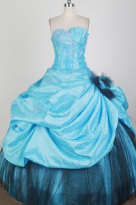 Inexpensive Aqua Blue Quinceanera Dress with Hand Flower