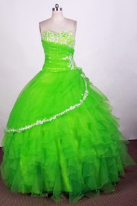 Ruffled 2014 Spring Green Quinceanera Ball Gown for Cheap