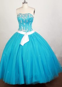 Teal with White Sash 2013 Gorgeous Sweet 15 Dress Cheap