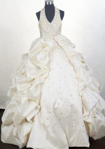 Cute 2013 Halter Beaded Champagne Color Quinceanera Dress Bubbled