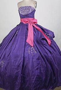 Purple with Hot Pink Bowknot 2013 Sweet 15 Dress Beaded