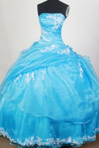 Discount Aqua Blue Quinceanra Gown with Exquisite Embroidery