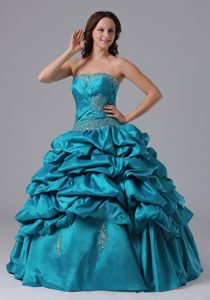 Nezahualcoyotl Mexico Appliqued Teal Sweet Sixteen Dresses 2013