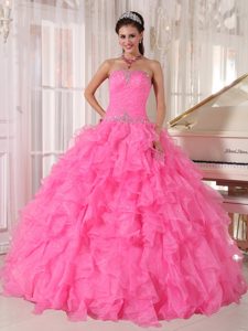 Beading and Ruffles Accent Sweet 15 Dresses in Hot Pink on Sale