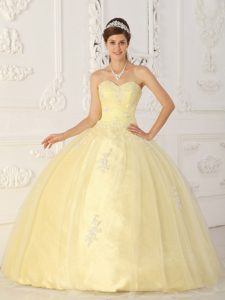 Appliqued Sweetheart Organza Sweet 15 Dresses in Light Yellow