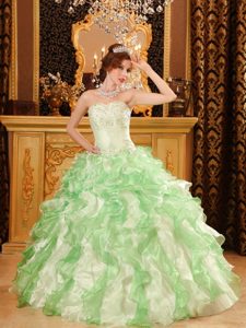Ruffled and Beaded Strapless Quinceanera Dresses in Apple Green